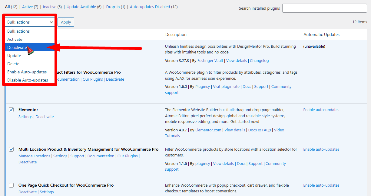 Disable unnecessary plugins except the WooCommerce One Page Checkout plugin