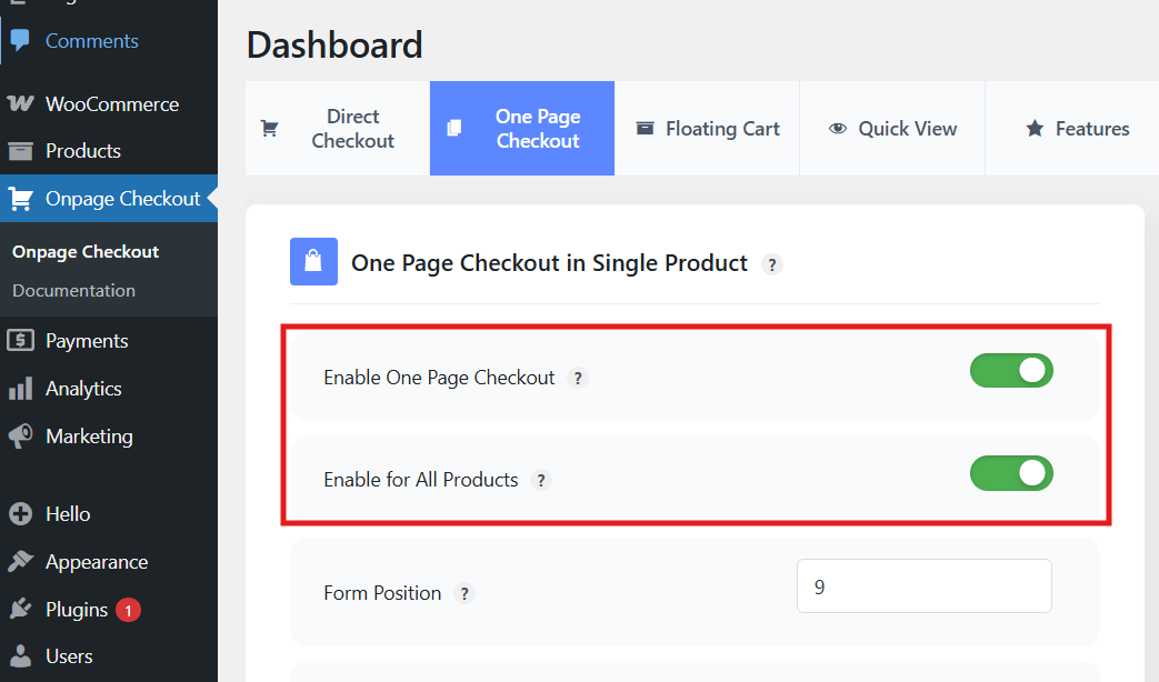 Enable One Page Checkout