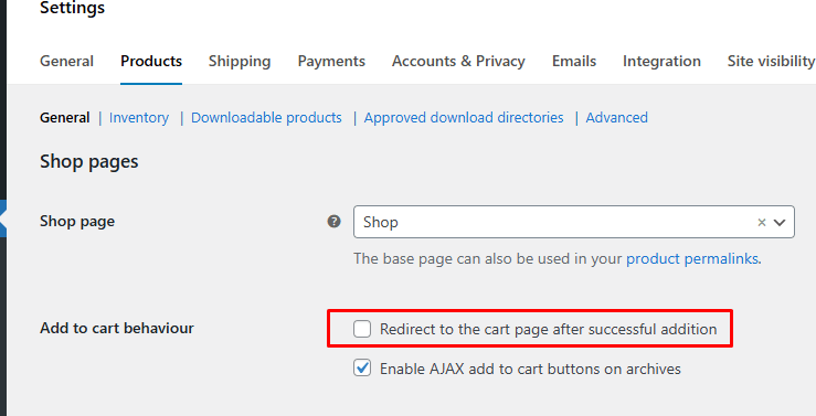 Enable Redirect to the cart page after successful addition