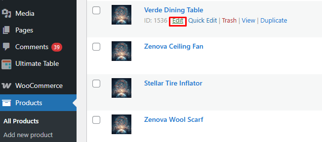 Select the product you want to edit.
