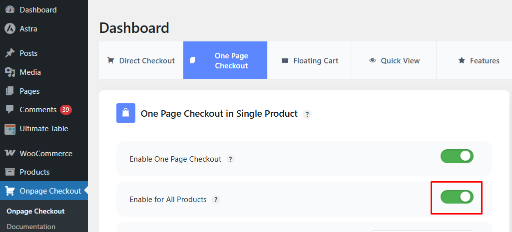Toggle the Enable for All Products option to On