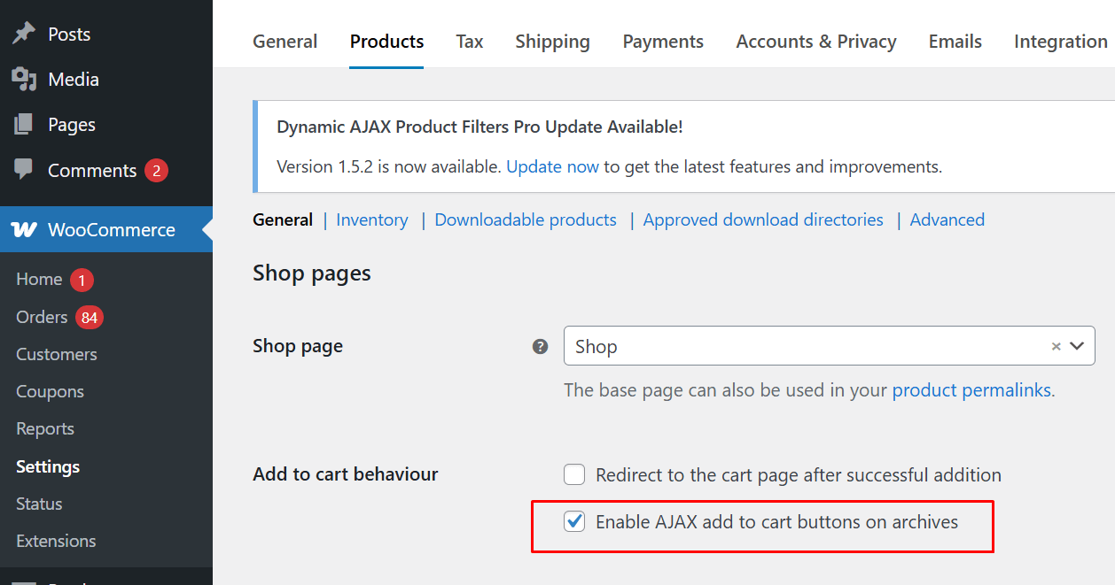 enable AJAX add to cart before checkout